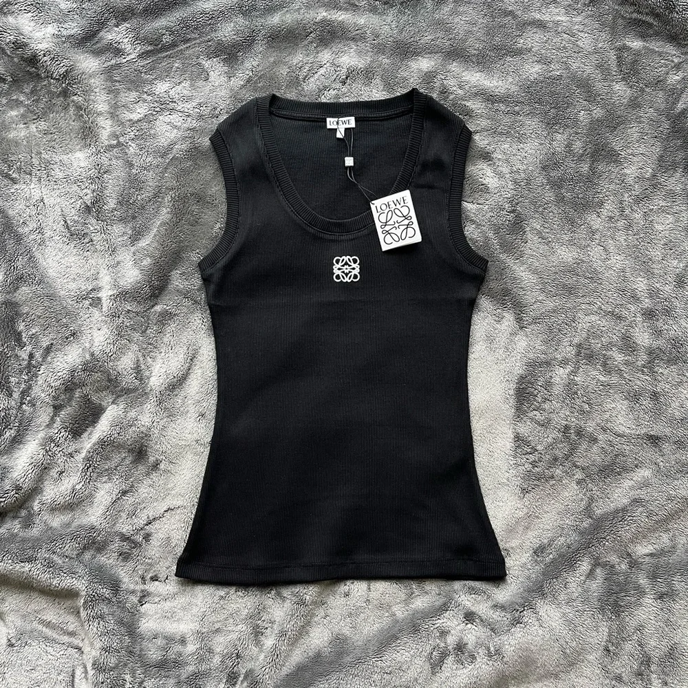 Loewe Black Ribbed Tank with White Anagram Embroidery - Picture 1 of 4